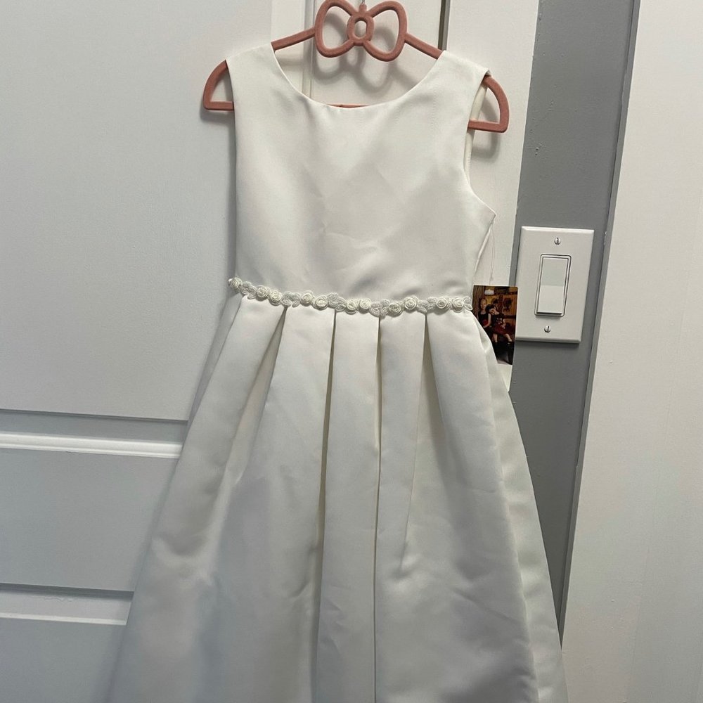 Girl's Sleeveless White Satin Dress - Size 5